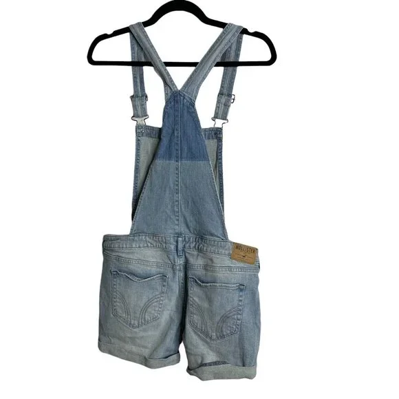 Hollister Patchwork Distressed Denim Shortalls Cuffed Overall Shorts Women's M - Picture 9 of 12